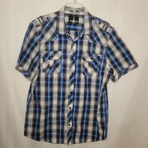 I Jeans by Buffalo Men's Short Sleeves Button Up Shirt, XL, Blue, Black, White